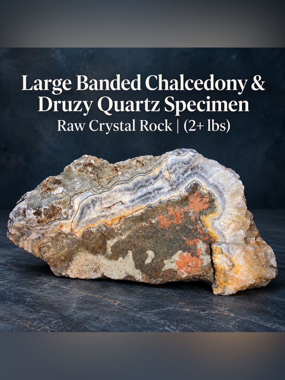 Large Banded Chalcedony & Drusy Quartz Specimen | Raw Crystal Rock | 2+ lbs